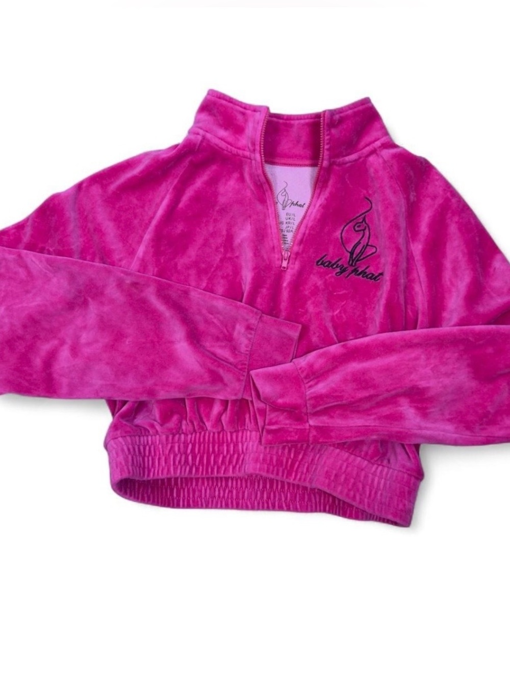 Baby Phat Hot Pink Velour Cropped Zip-Up Sweatshirt Size Large